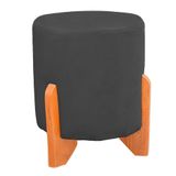 Puff Thor Luxo Madeira Maciça Redondo Suede Cinza Escuro
