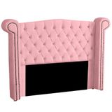 Cabeceira Casal King Size Estofada Para Cama Box Ayla Veludo Cor Rosa Bebe