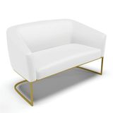 Sofá Namoradeira 2 Lugares Base Industrial Dourado Stella Corino Branco D03 - D&#39;rossi