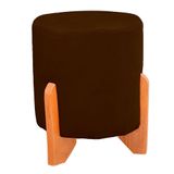 Puff Thor Luxo Madeira Maciça Redondo Suede Cor Marrom
