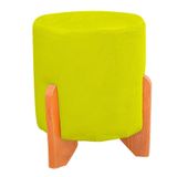 Puff Thor Luxo Madeira Maciça Redondo Suede Cor Amarelo