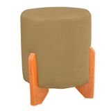 Puff Thor Luxo Madeira Maciça Redondo Suede Bege Escuro