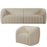 Kit Sofá 5 Lugares Para Sala De Estar 332 Cm Com 01 Poltrona Lazio M03 Bouclê Bege - Lyam Decor