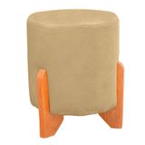 Puff Thor Luxo Madeira Maciça Redondo Suede Cor Bege