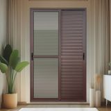 Porta De Correr Venez. 3 Folhas Moveis 210 X 200 Elite Com Fecho Automático Vidro Liso Corten