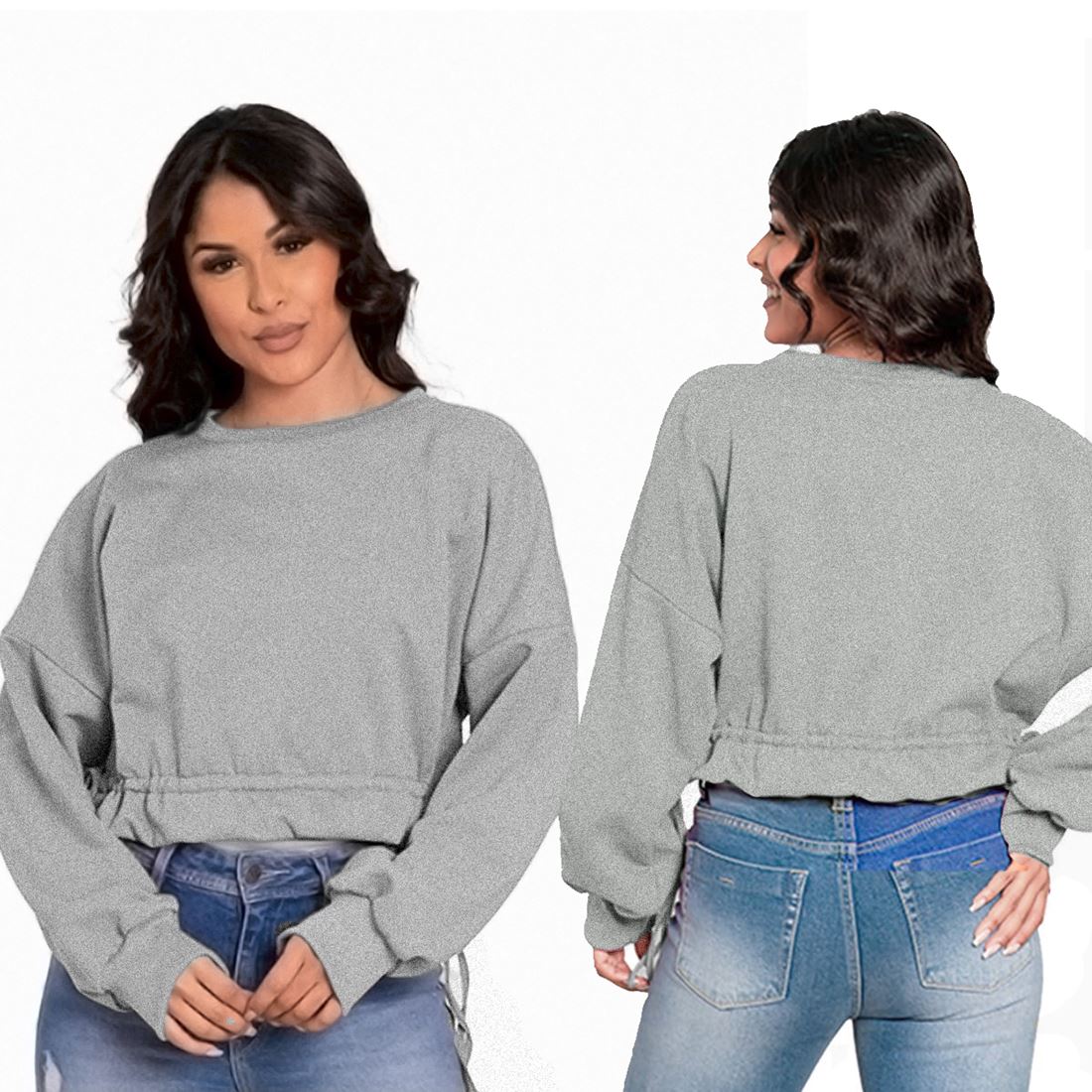 Moletom Feminino Fechado Cropped Gola Careca Lisa