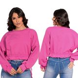 Moletom Feminino Fechado Cropped Gola Careca Lisa