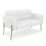 Sofá Namoradeira 2 Lugares Pé De Ferro Dourado Elisa Corano D03 - D&#39;rossi Cor Branco