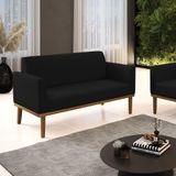 Poltrona Namoradeira Decorativa Pés Fixo Em Madeira Preto Linho Preto