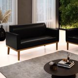 Poltrona Namoradeira Decorativa Pés Fixo Em Madeira Castanho Pu Preto Brilho