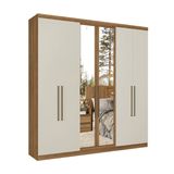 Guarda-roupa 6 Portas Thb Presence 5730 Com Espelho 2 Gavetas Almendra/off White