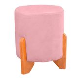 Puff Thor Luxo Madeira Maciça Redondo Suede Cor Rosa Bebe