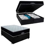 Cama Box Baú Queen Suede + Colchão Airtech Molas Ensacadas Antares Ortobom 158x188x71 Preto