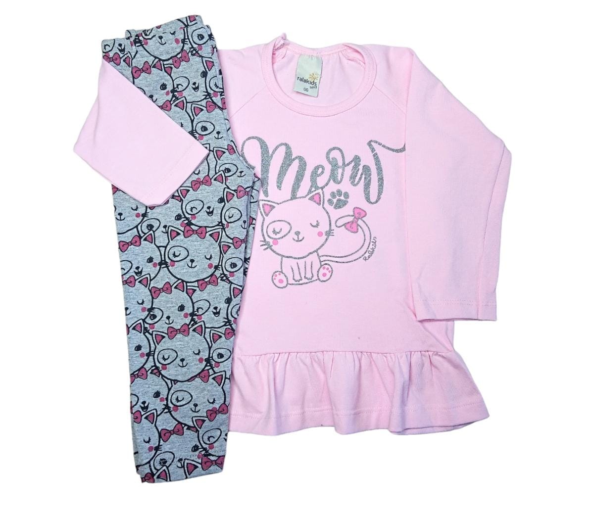 Conjunto Bebê Menina Longo Com Legging Gatos Rosa - Ralakids