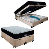 Cama Box Baú Queen Suede + Colchão Airtech Molas Ensacadas Antares Ortobom 158x188x71 Bege