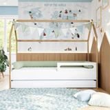 Cama Infantil Montessoriana Casinha Tivoli Com Cama Auxiliar Branca E Mel