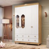 Guarda-roupa De Bebê 156,80cm 4 Portas Com Janela 4 Gavetas 100% Mdf Maya Provençal Espresso Móveis Branco Brilho/amêndoa