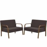 Kit Poltrona Decorativa 2 Namoradeiras Luna Braço Madeira Suede