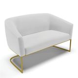 Sofá Namoradeira 2 Lugares Base Industrial Dourado Stella Linho Cinza A05 D03 - D&#39;rossi
