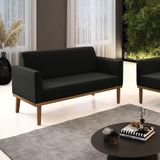 Poltrona Namoradeira Decorativa Pés Fixo Em Madeira Castanho Suede Preto