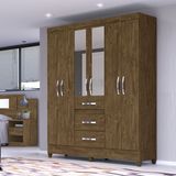 Guarda Roupa Casal com Espelho 6 Portas 3 Gavetas com Chave Itatiba Moval Castanho Wood
