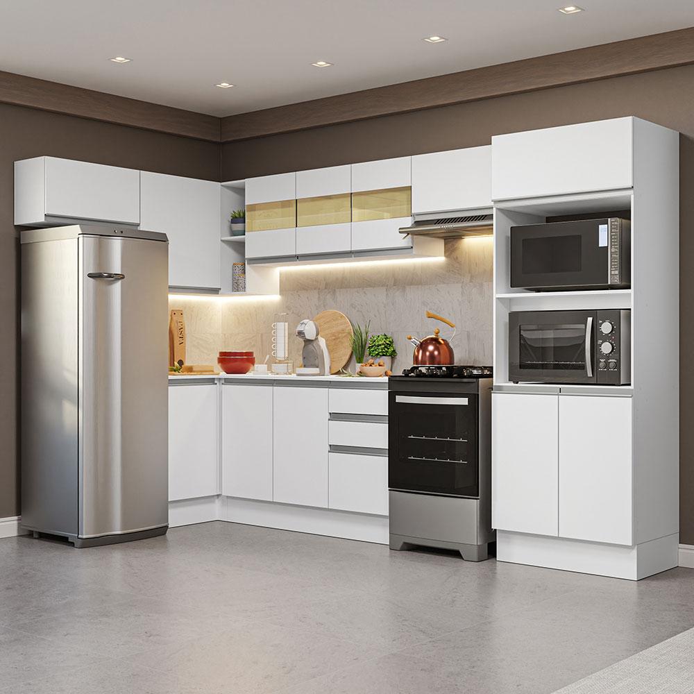 Armário De Cozinha Completa De Canto 100% Mdf 447cm Branco Smart Madesa 01