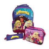 Mochila Infantil Escolar Kit Com Bolsa Lancheira E Estojo Para Criança Estudar Princesas Roxa