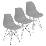 Kit 3 Cadeiras Charles Eames Eiffel Base Metal Cromado Cinza