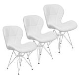 Kit 3 Cadeiras Charles Eames Slim Eiffel Base Metal Cromado - Branco