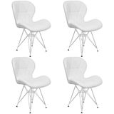 Kit 4 Cadeiras Charles Eames Slim Eiffel Base Metal Cromado - Branco