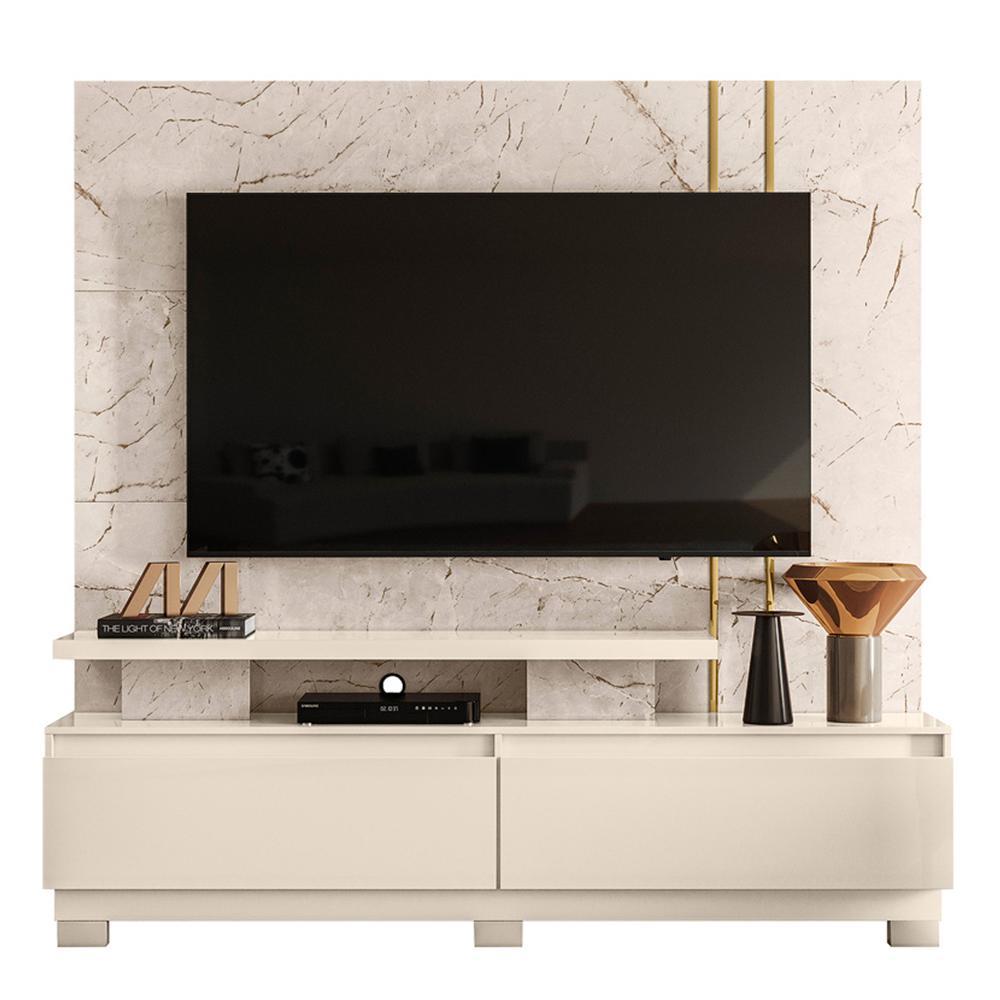 Estante Home Theater New Apolo Calacata/off White Para Tv Até 75 Com Pés - Madetec