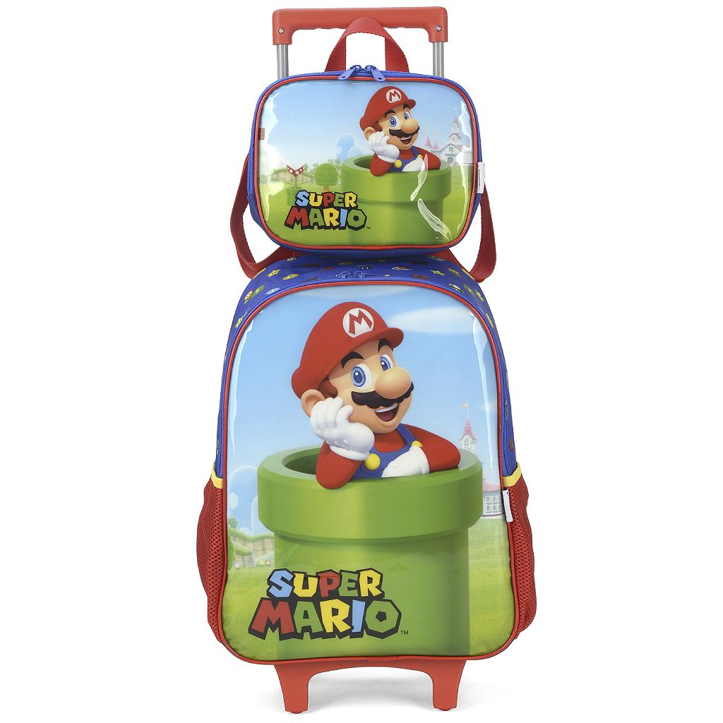 Kit Mochila Rodinhas Lancheira Luxcel Super Mario Vermelho