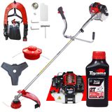 Máquina De Cortar Grama À Gasolina Toyama Rt52-l 2t 52cc 2hp Roçadeira Com Lâmina 3 Pontas E Cabeçote Nylon + Óleo Toyama Fg50 2t