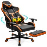 Cadeira Gamer Ergonomica Em Couro Sintetico Com Apoio Para Os Pes, Powerstone, Preta E Laranja