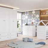 Quarto De Bebê Americano Completo Berço Montessoriano + Cômoda E Guarda-roupa Branco Hp