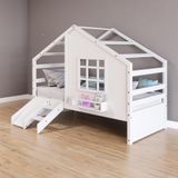 Cama Casinha Com Janela Com Escada/escorregador Madeira Maciça Branco Housin