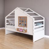 Cama Casinha Com Janela Madeira Maciça Branco/ Amêndoa Housin