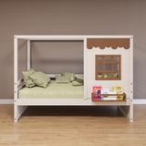 Cama Casinha Reta Madeira Maciça Branco- Amêndoa Housin