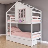 Beliche Casinha Com Janela E 02 Gavetas Madeira Maciça Branco- Rosa Housin