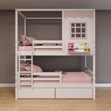 Beliche Casinha Reta Com 02 Gavetas E Grade Removível Madeira Maciça Branco/ Rosa Housin