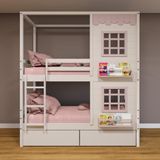 Beliche Casinha Reta Com 02 Janelas E 02 Gavetas Madeira Maciça Branco/ Rosa Housin