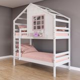 Beliche Casinha Com Janela Madeira Maciça Branco- Rosa Housin