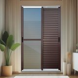 Porta De Correr Venez. 3 Folhas Moveis 210 X 120 Elite Com Fecho Automático Vidro Reflex Mix Corten