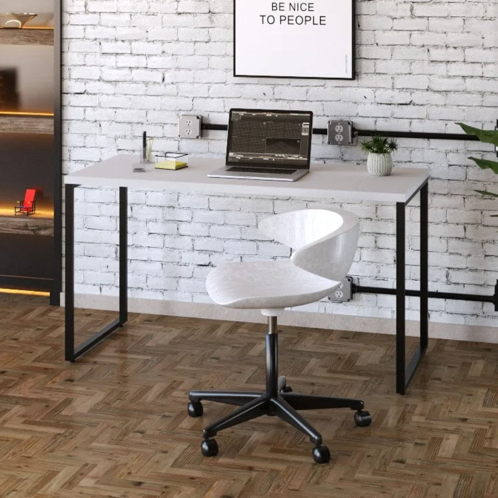 Mesa Para Escritório Office Estilo Industrial 135cm Kuadra Compace Branco Chess