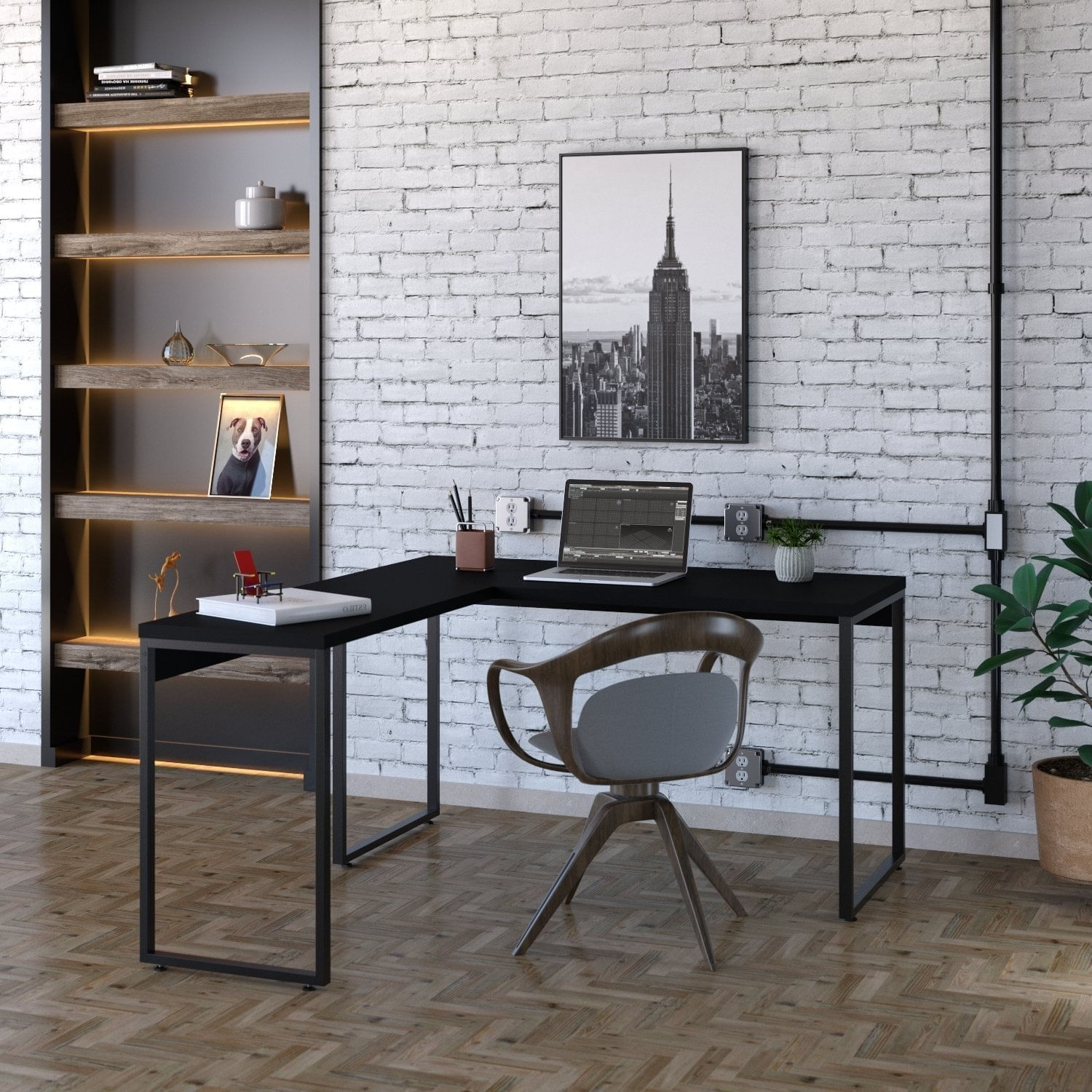 Mesa De Escritório Em L Estilo Industrial 135x150cm Kuadra Preto Ônix