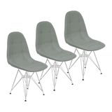 Kit 3 Cadeiras Charles Eames Botonê Eiffel Base Metal Cromado - Cinza