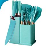 Faca Com Utensílio 19 Peças Cozinha Verde Oficial Silicone