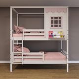 Beliche Casinha Reta Com Grade Removível Madeira Maciça Branco/ Rosa Housin