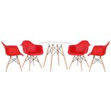 Mesa Redonda Eames 90 Cm Branco + 4 Cadeiras Eiffel Daw Vermelho