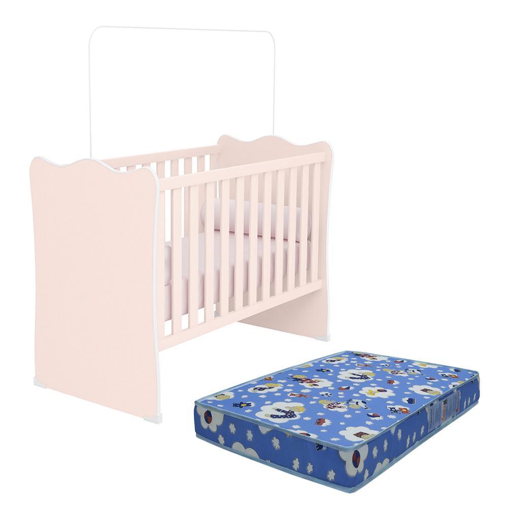 Berço Doce Sonho Rosa Acetinado Com Colchão Baby Physical - Qmovi